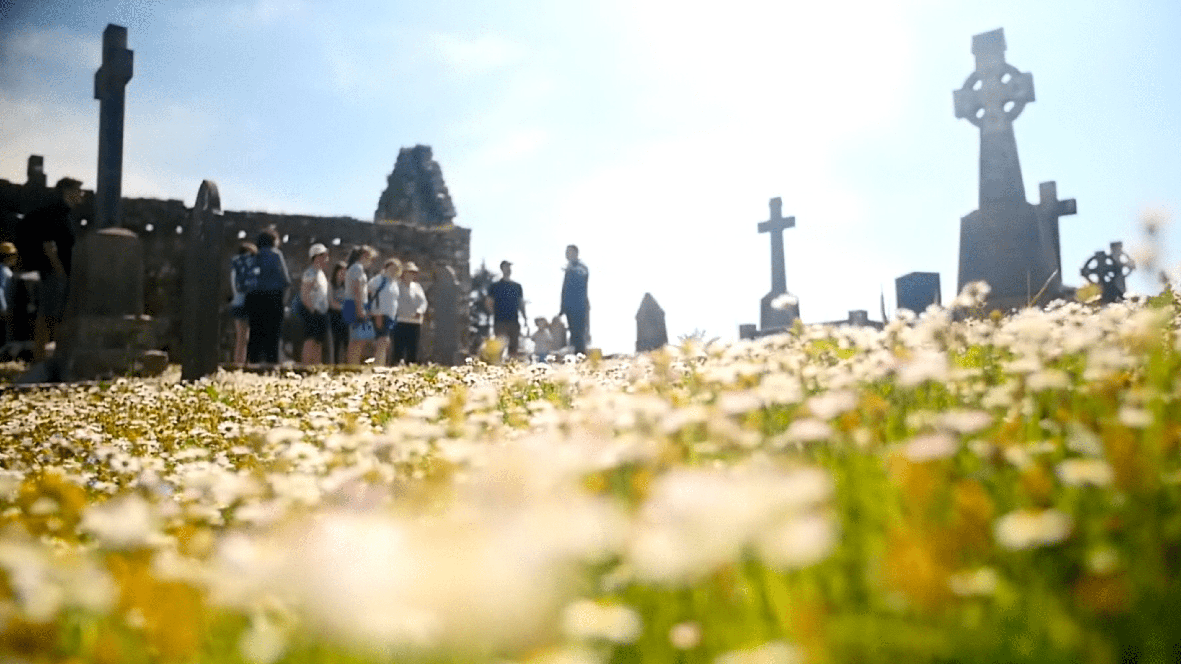 The graveyard on Scattery Island with Teampall na Marbh in the background